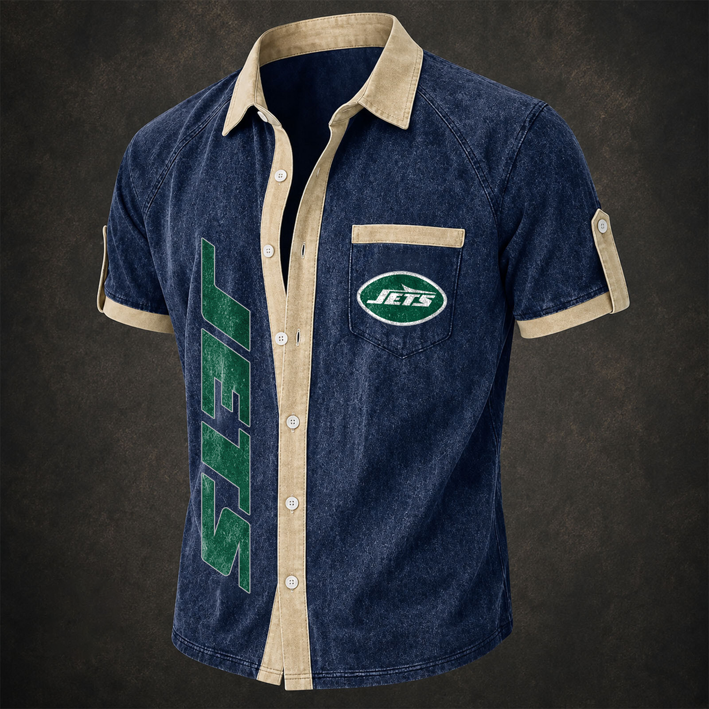 NYJ x NFL Short-Sleeve Button-Up Sports Shirt
