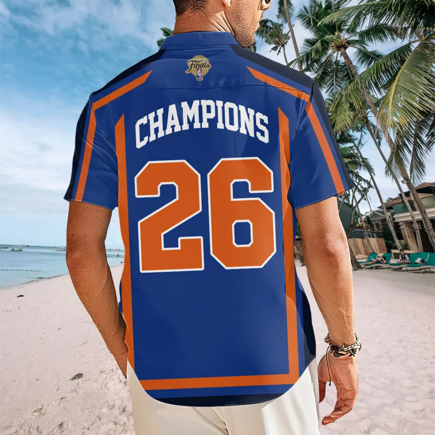 NYK x NBA Finals Champions 2026 Short Sleeve Button-Down Shirt 1606 Blue