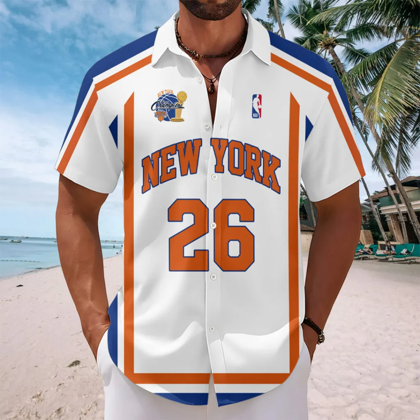 NYK x NBA Finals Champions 2026 Short Sleeve Button-Down Shirt 1606 White