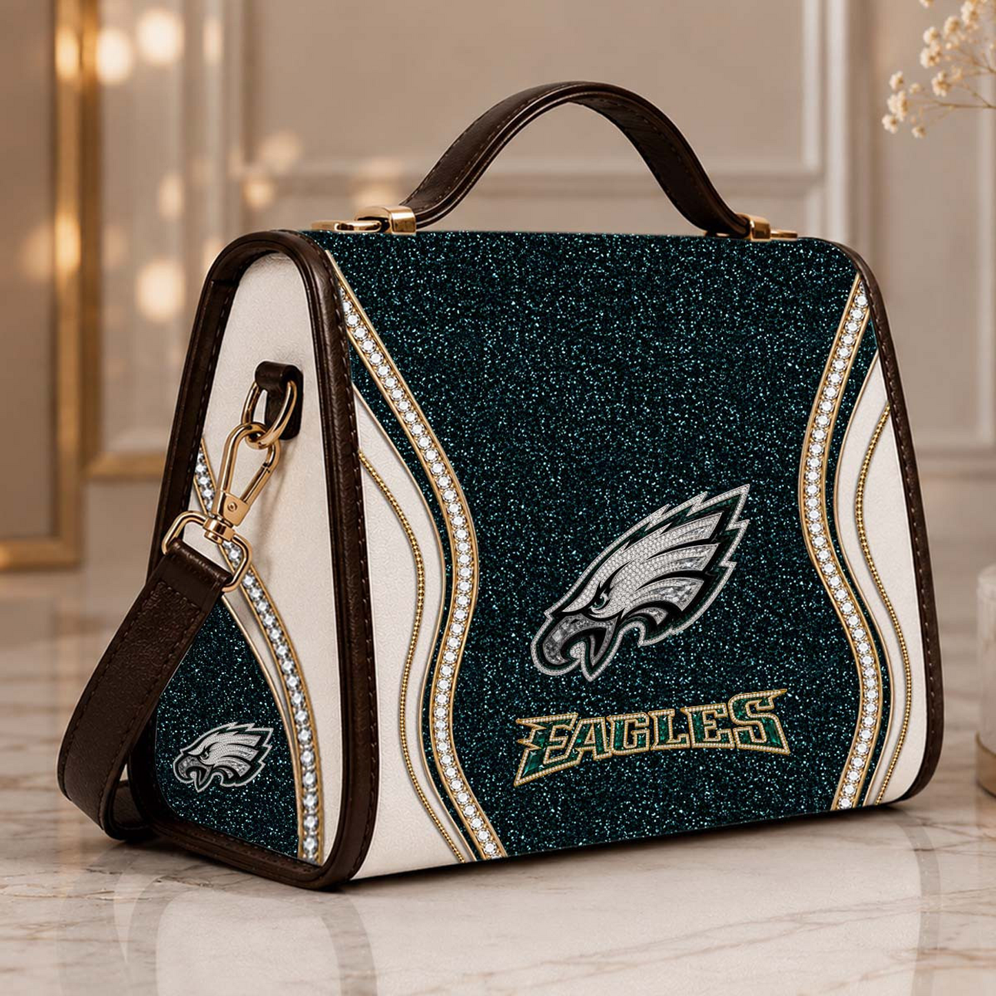 PHI x NFL Glitter Leather Handbag