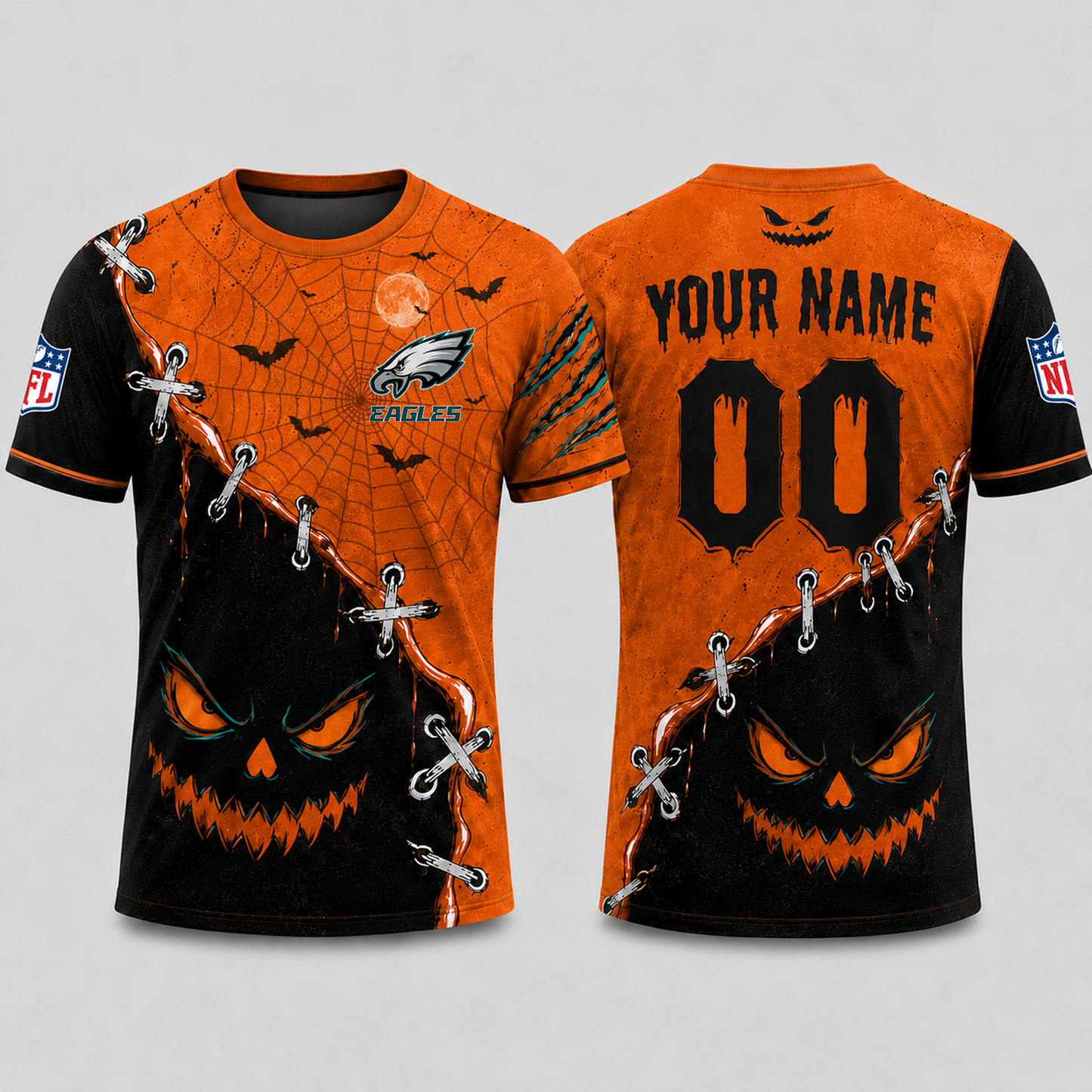 PHI x NFL Halloween Pumpkin Stitched Horror TShirt