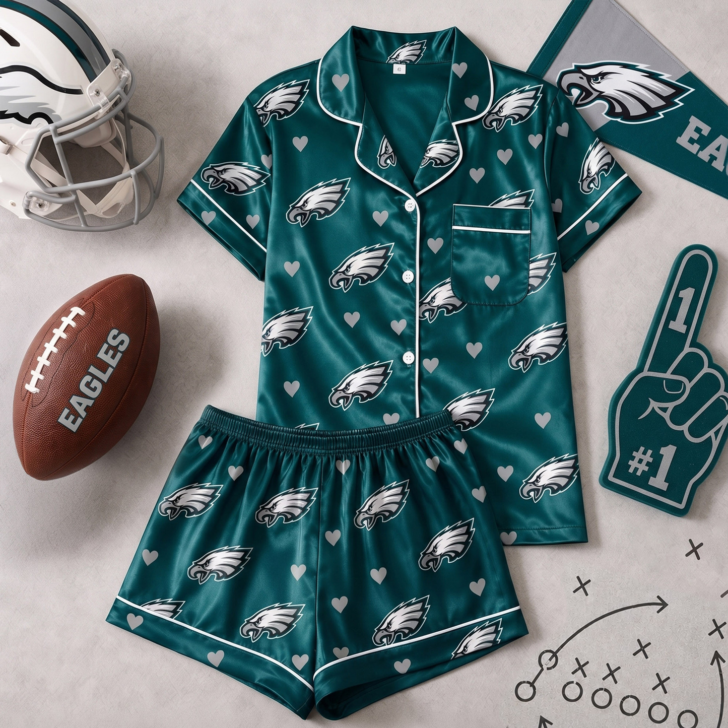 PHI x NFL Love Satin Pajamas Set