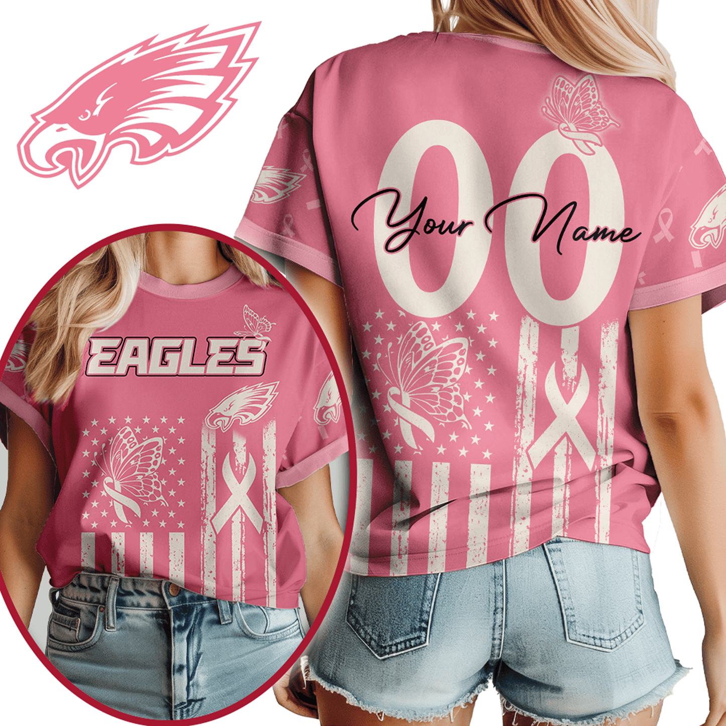 PHI x NFL Premium Butterfly Ribbon Custom 3D Shirt