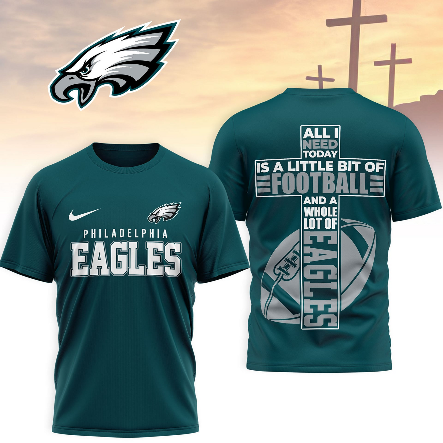 PHI x NFL Whole Lot of Football Christian Cross 3D Shirt