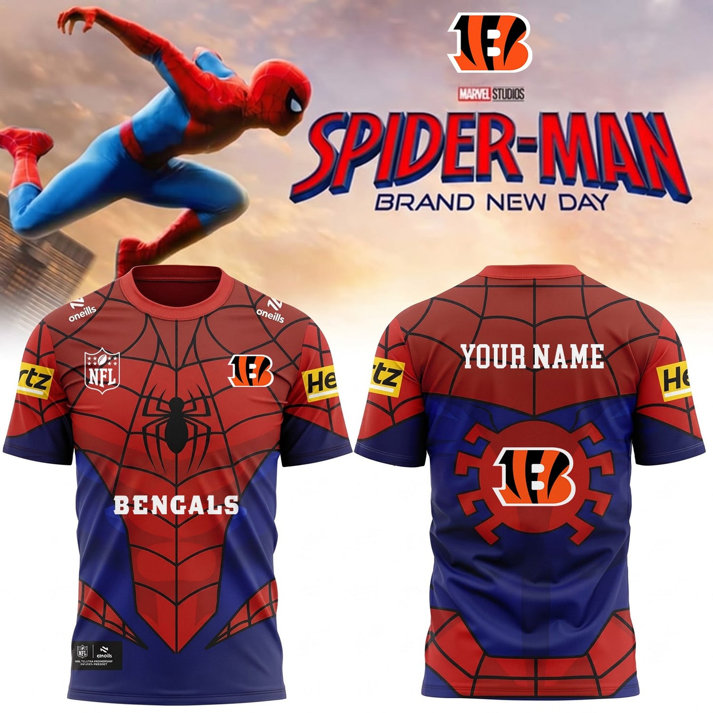 PREMIUM NFL X CIN EXCLUSIVE PERSONALIZED SPIDER-MAN SHIRT