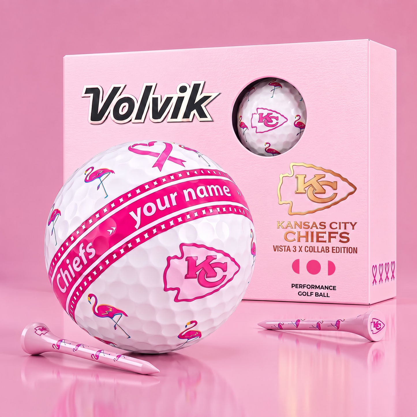 PREMIUM NFL  X KCC EXCLUSIVE PERSONALIZED  VOLVIK BREAST CANCER  GOLF BALL SET LIMITED EDTION