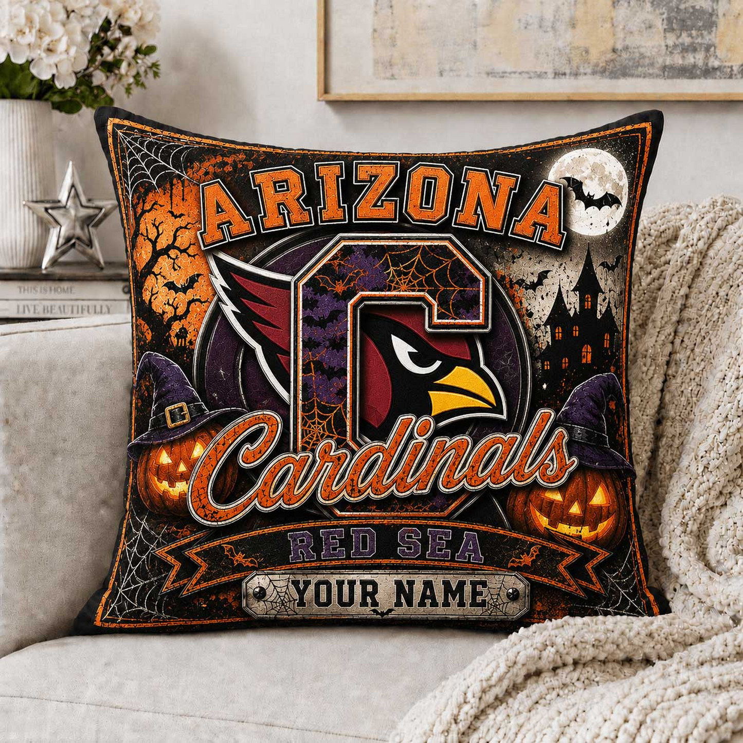 Premium NFL x ARI Spooky Season Fan Personalized Pillow