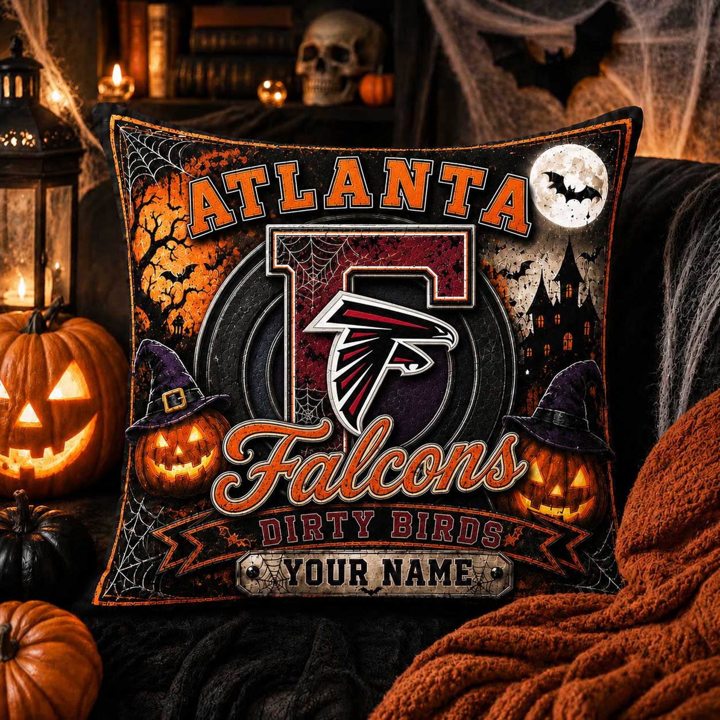 Premium NFL x ATL Spooky Season Fan Personalized Pillow