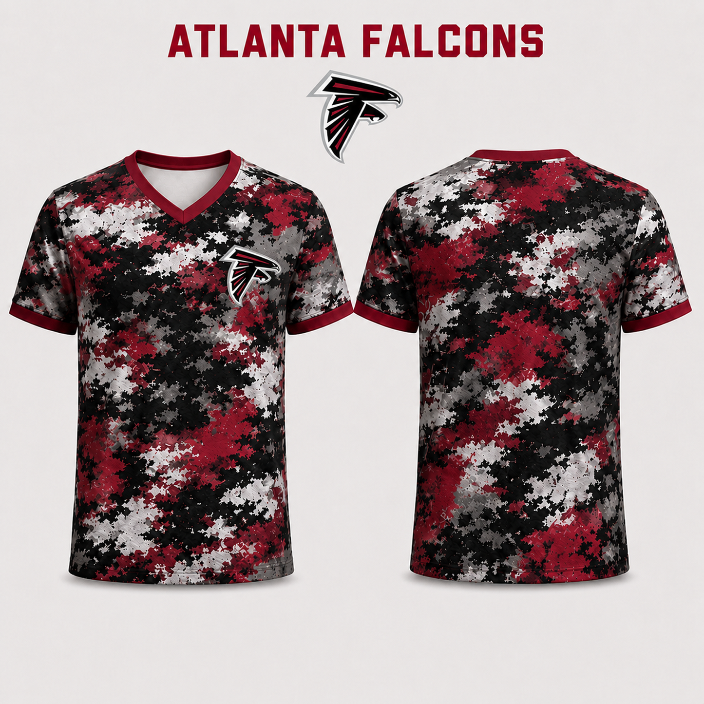 Premium NFL x ATL V-Neck Camo T-Shirt For Fans Loving Digital Camouflage