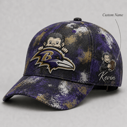 Premium NFL x BAL Curious George Custom Name Classic Cap For Passionate Game Day Fans