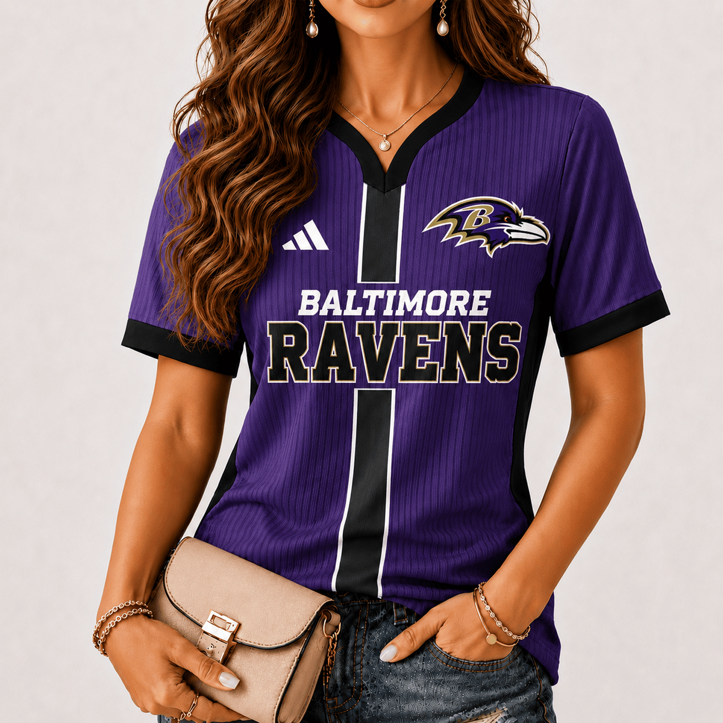 Premium NFL x BAL Game Day Women V-Neck Short Sleeve