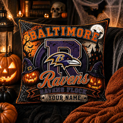 Premium NFL x BAL Spooky Season Fan Personalized Pillow