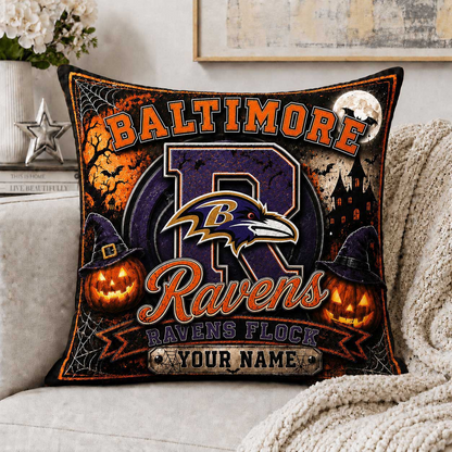 Premium NFL x BAL Spooky Season Fan Personalized Pillow