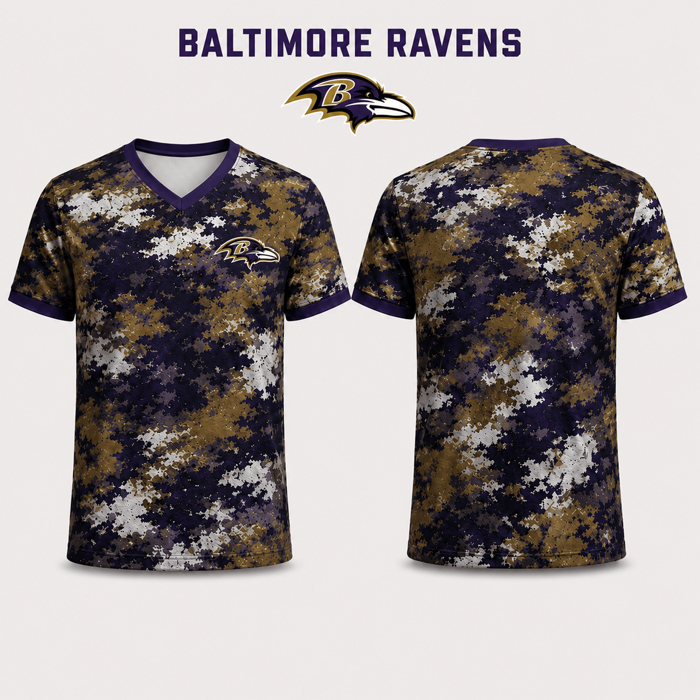 Premium NFL x BAL V-Neck Camo T-Shirt For Fans Loving Digital Camouflage