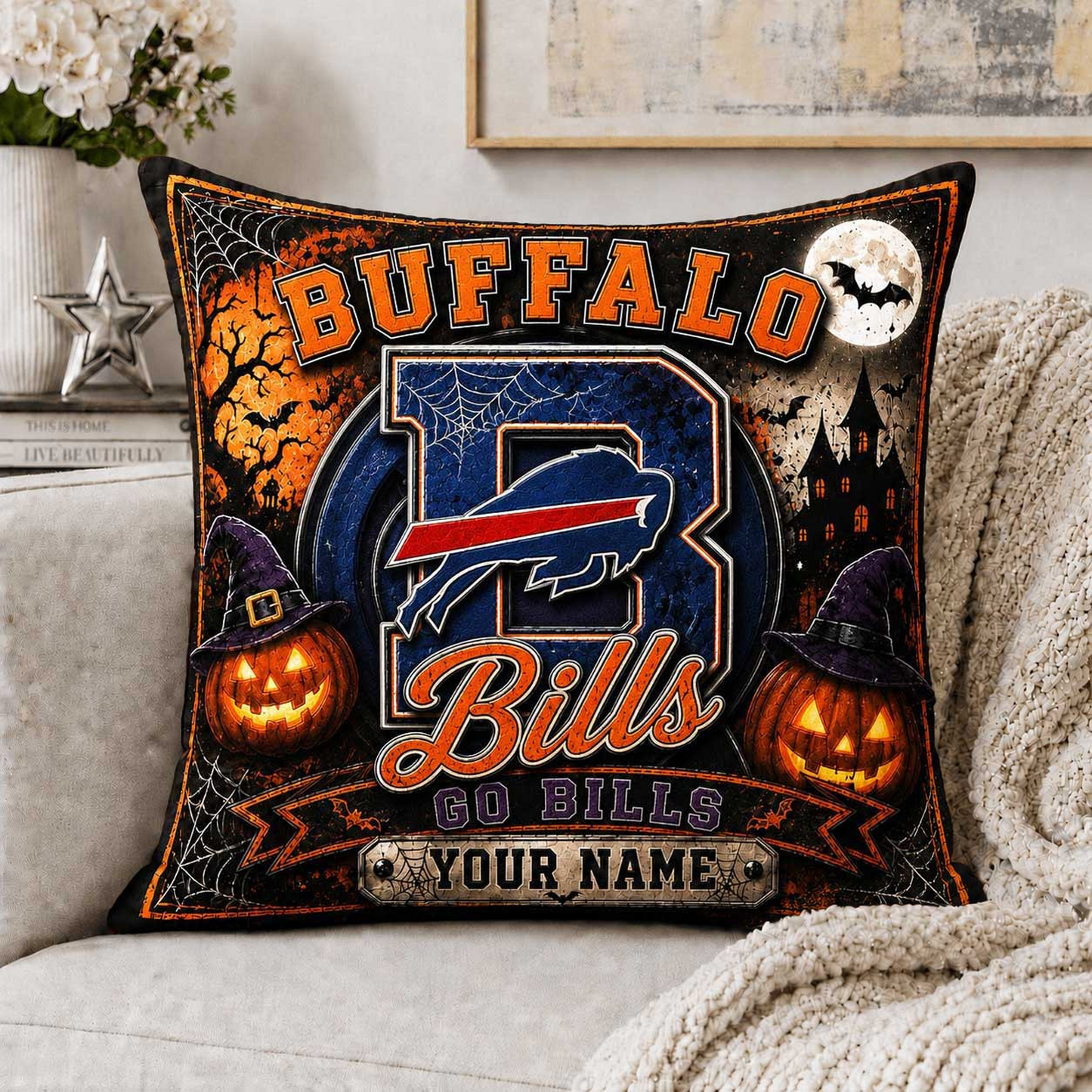 Premium NFL x BUF Spooky Season Fan Personalized Pillow