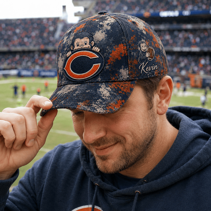 Premium NFL x CHI Curious George Custom Name Classic Cap For Passionate Game Day Fans
