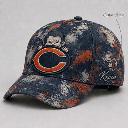 Premium NFL x CHI Curious George Custom Name Classic Cap For Passionate Game Day Fans