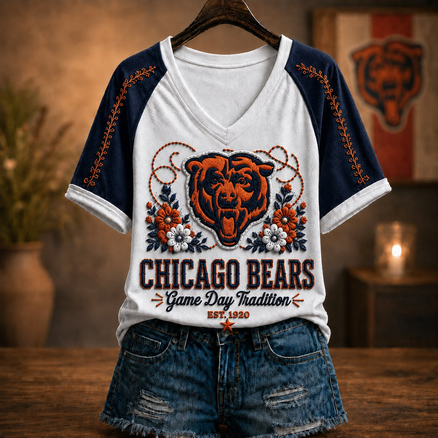 Premium NFL x CHI Raglan T-Shirt V-Neck