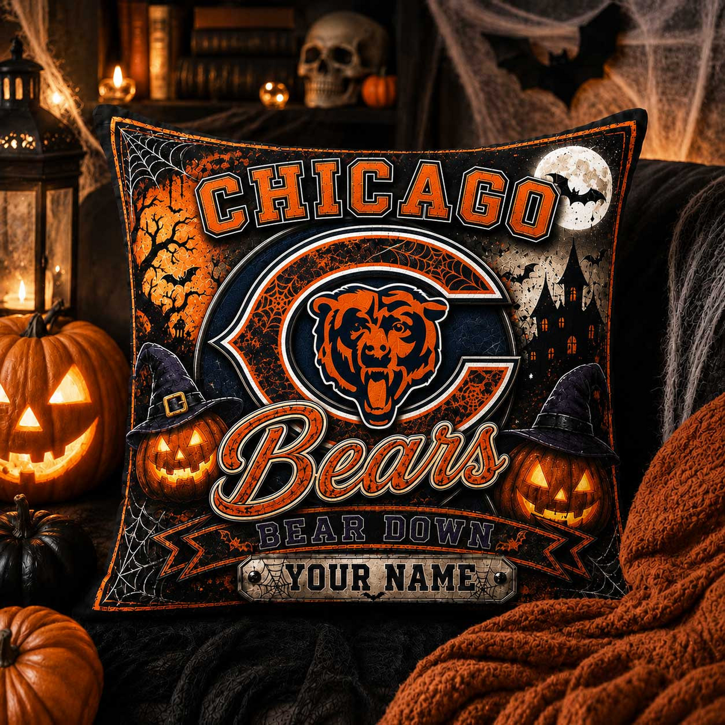 Premium NFL x CHI Spooky Season Fan Personalized Pillow