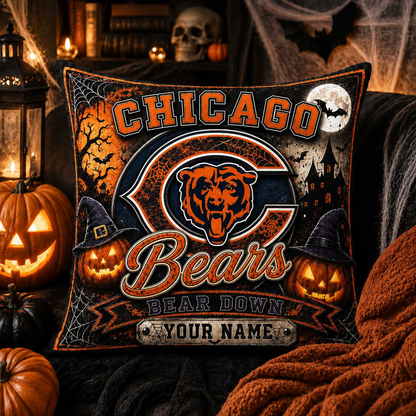 Premium NFL x CHI Spooky Season Fan Personalized Pillow
