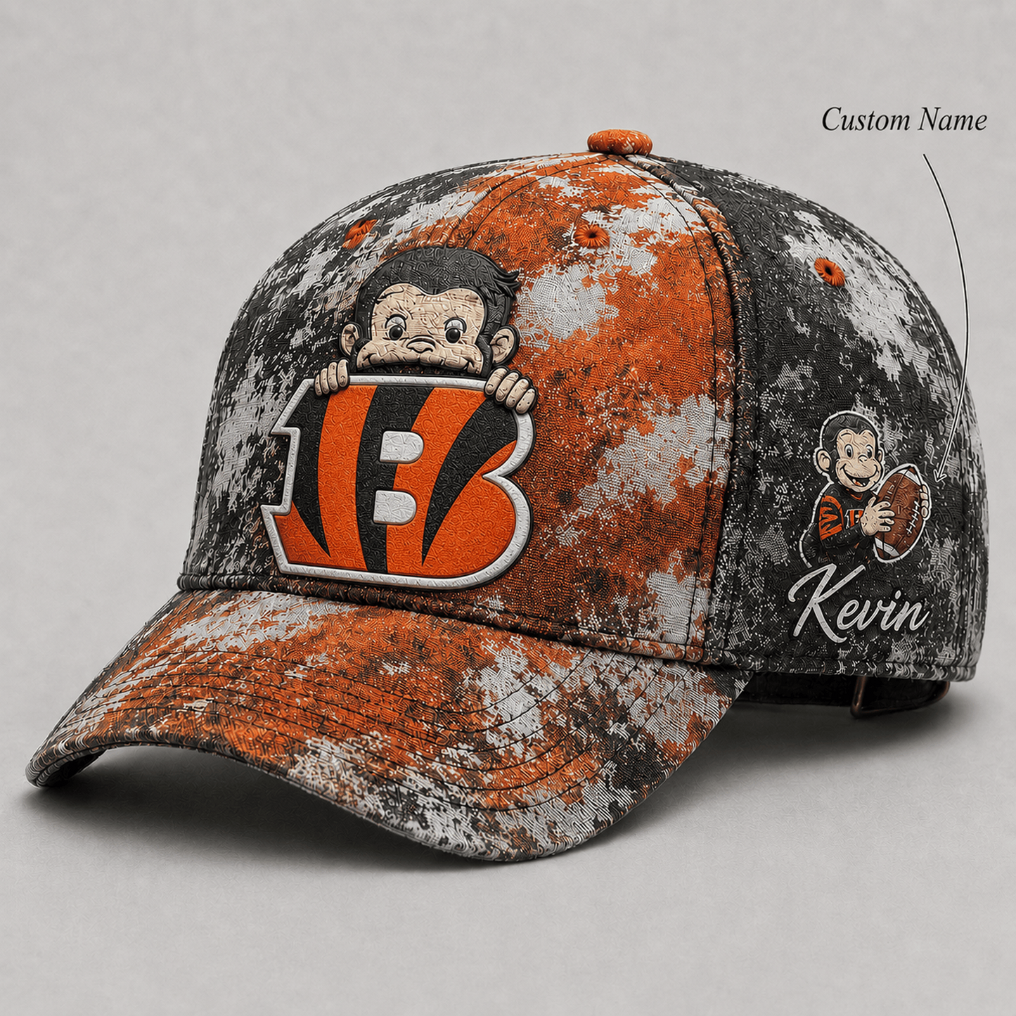 Premium NFL x CIN Curious George Custom Name Classic Cap For Passionate Game Day Fans