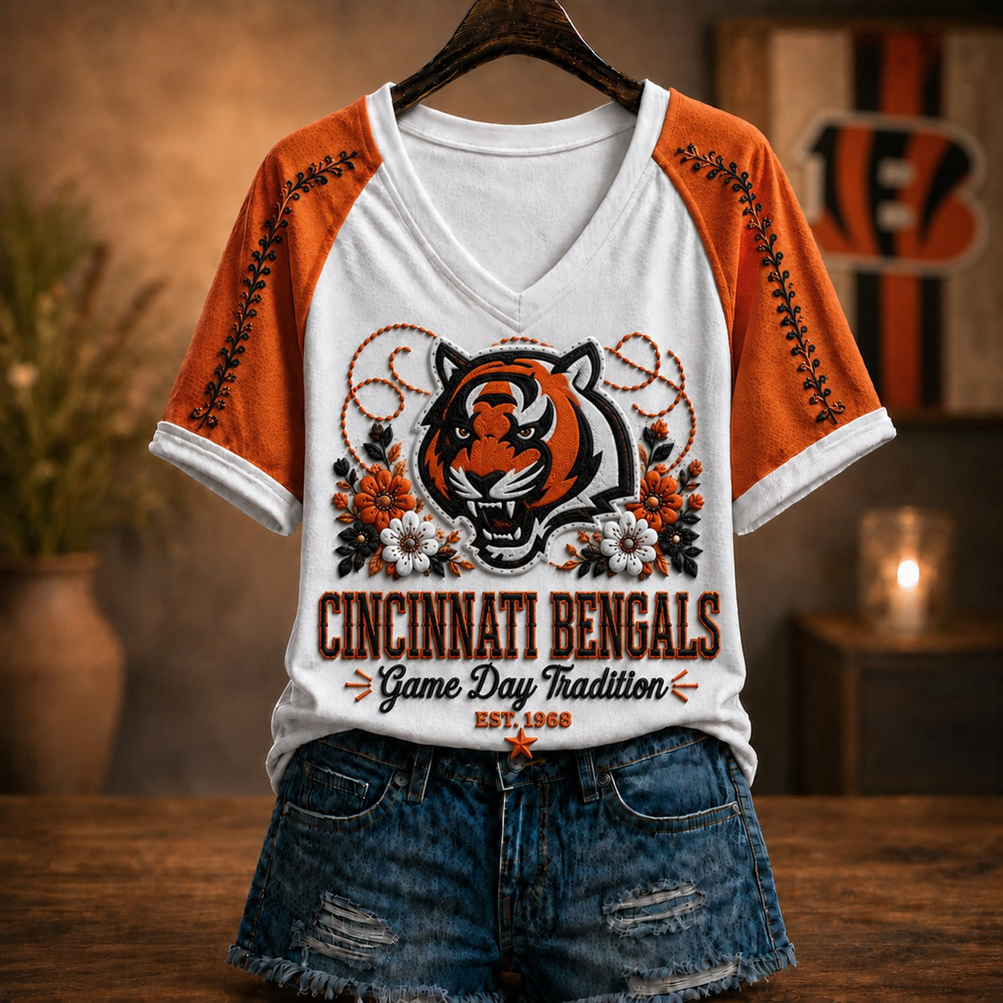 Premium NFL x CIN Raglan T-Shirt V-Neck