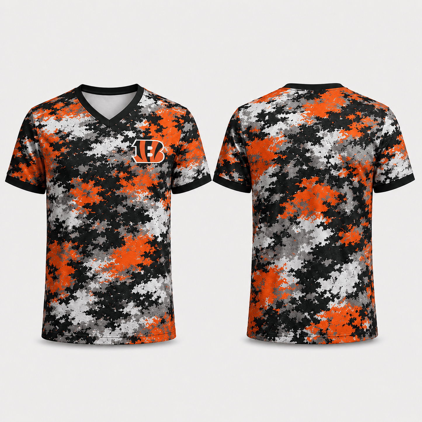 Premium NFL x CIN V-Neck Camo T-Shirt For Fans Loving Digital Camouflage