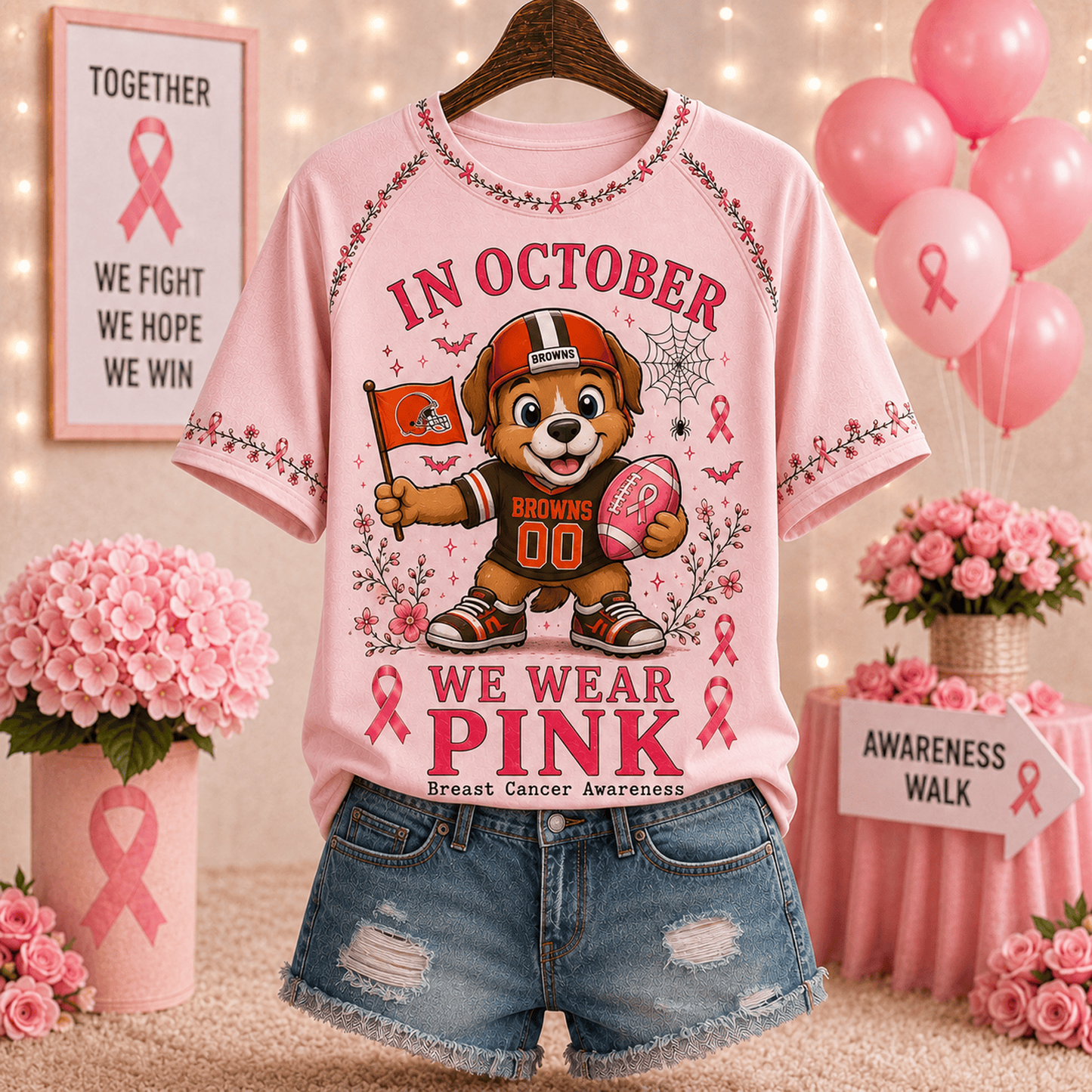 Premium NFL x CLE In October We Wear Pink V-neck