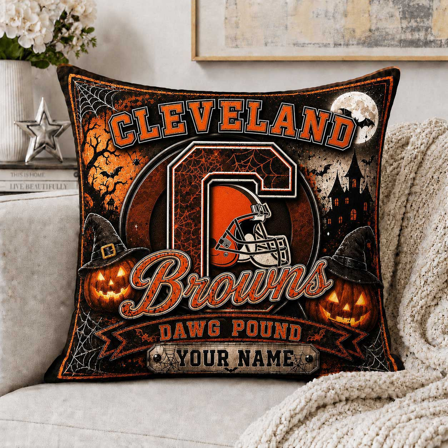 Premium NFL x CLE Spooky Season Fan Personalized Pillow
