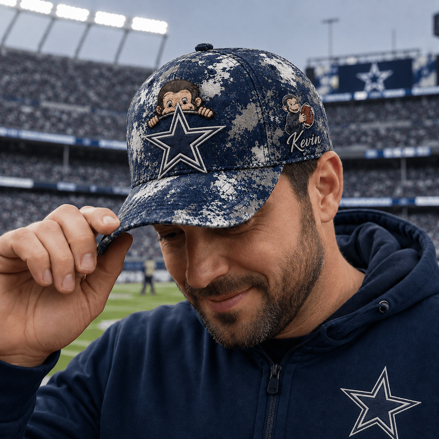 Premium NFL x DAL Curious George Custom Name Classic Cap For Passionate Game Day Fans