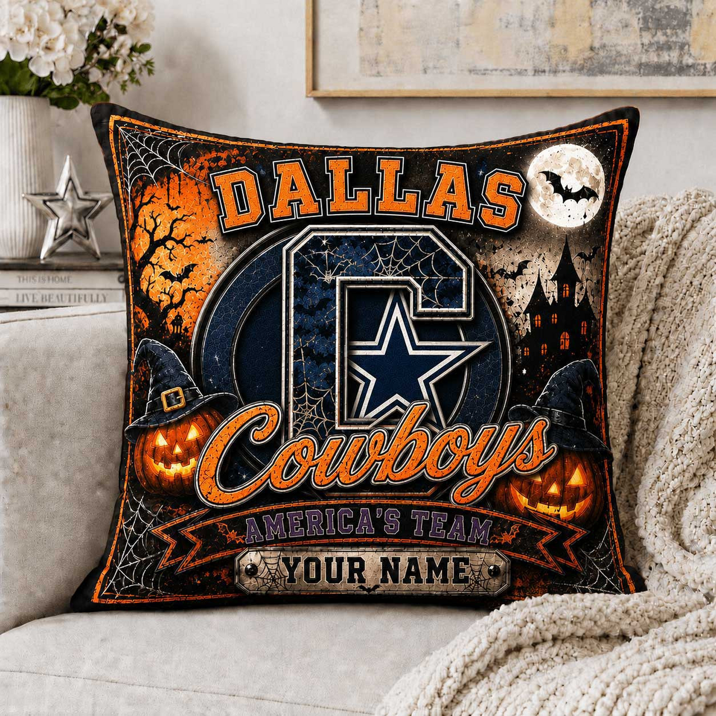 Premium NFL x DAL Spooky Season Fan Personalized Pillow
