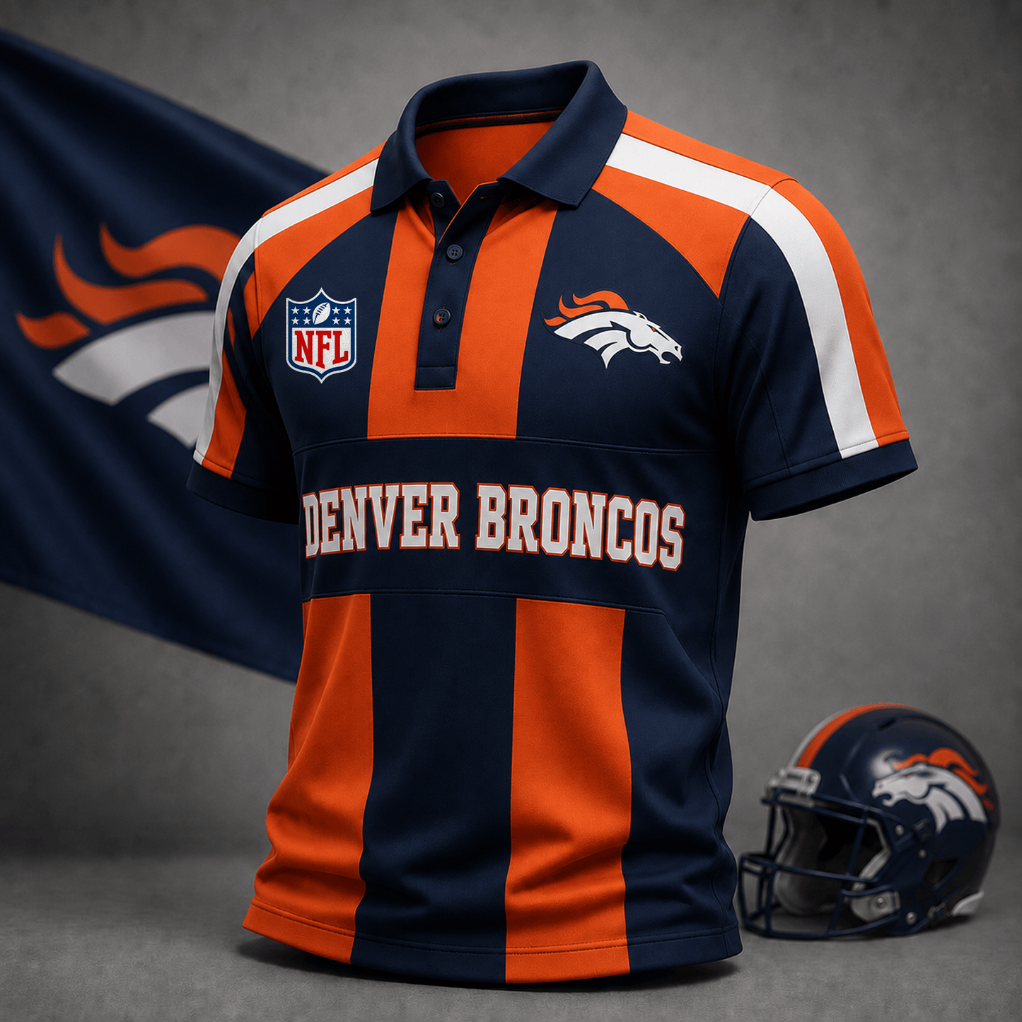 Premium NFL x DEN Heritage Stripe Rugby Polo Shirt