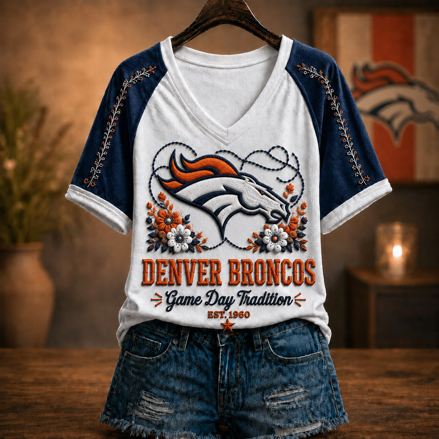 Premium NFL x DEN Raglan T-Shirt V-Neck