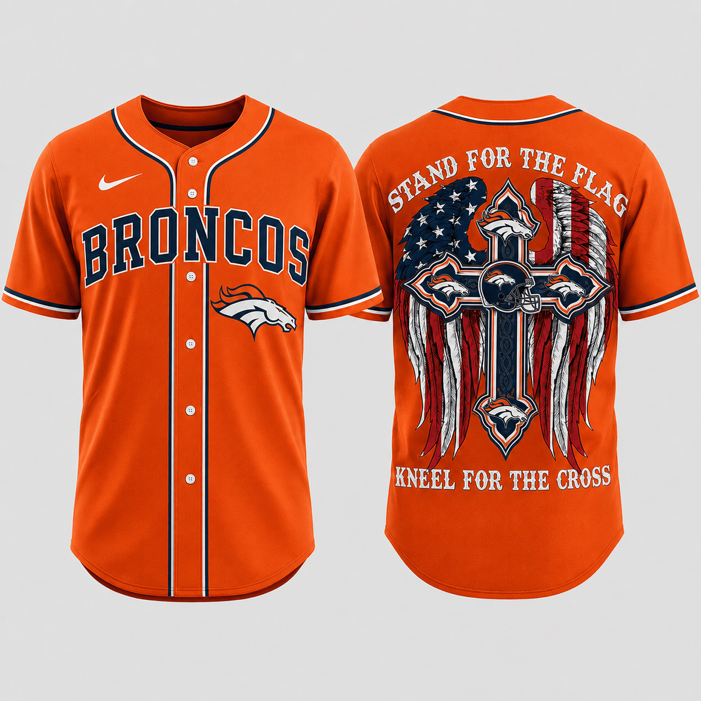 Premium NFL x DEN Stand For The Flag Kneel For The Cross Jersey Shirt