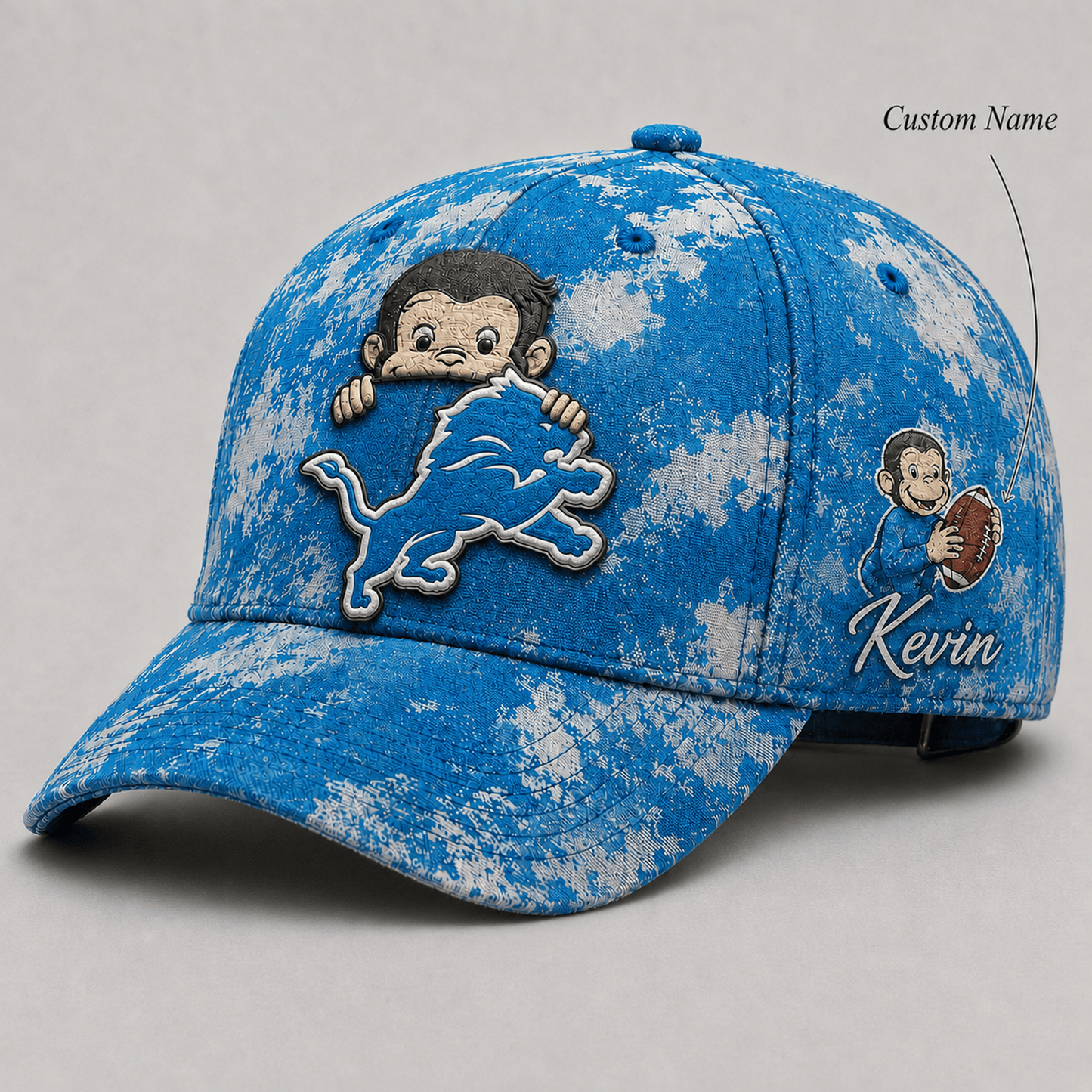 Premium NFL x DET Curious George Custom Name Classic Cap For Passionate Game Day Fans