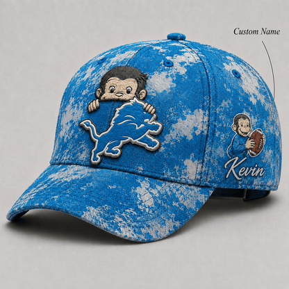 Premium NFL x DET Curious George Custom Name Classic Cap For Passionate Game Day Fans