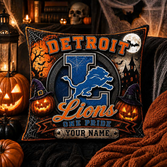 Premium NFL x DET Spooky Season Fan Personalized Pillow