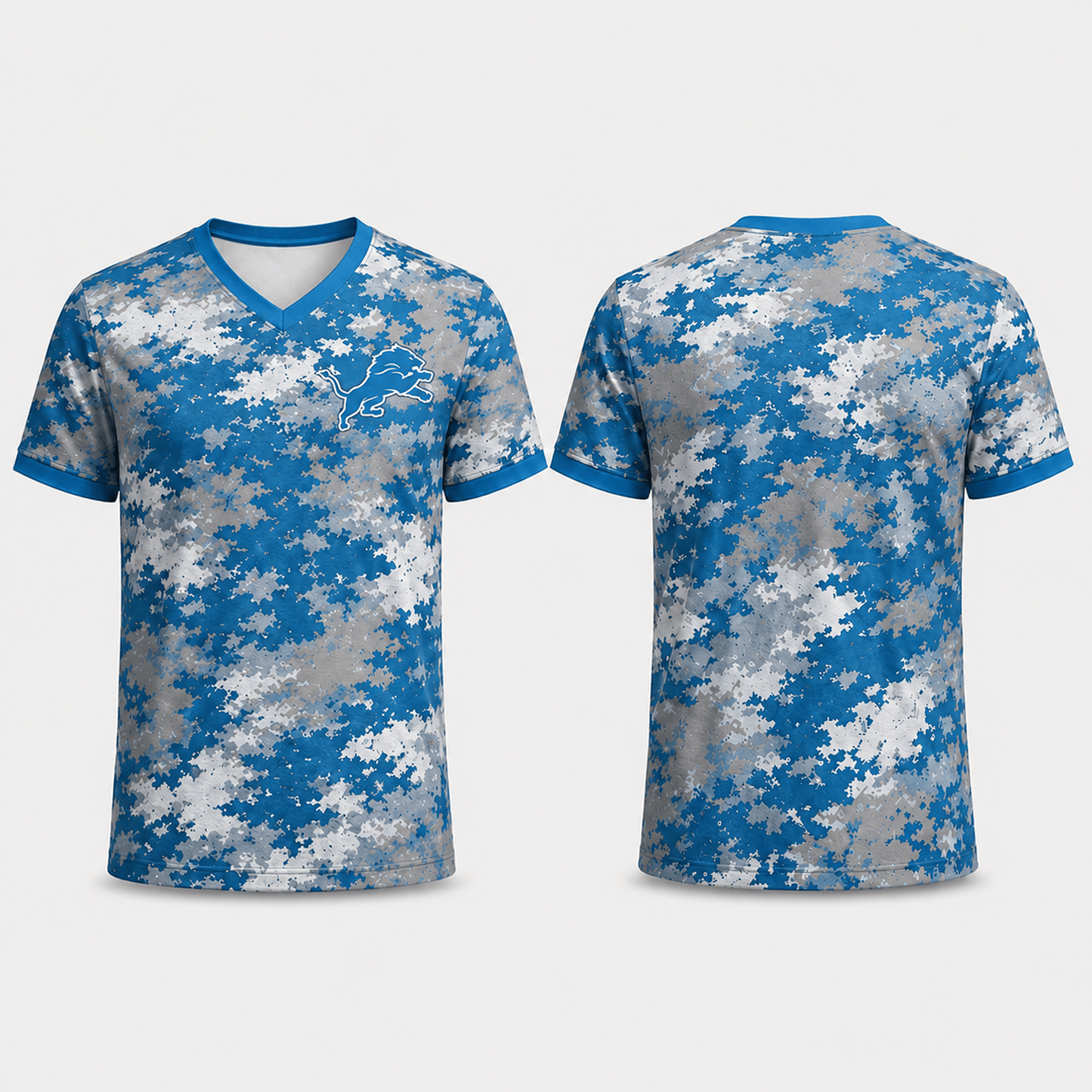 Premium NFL x DET V-Neck Camo T-Shirt For Fans Loving Digital Camouflage