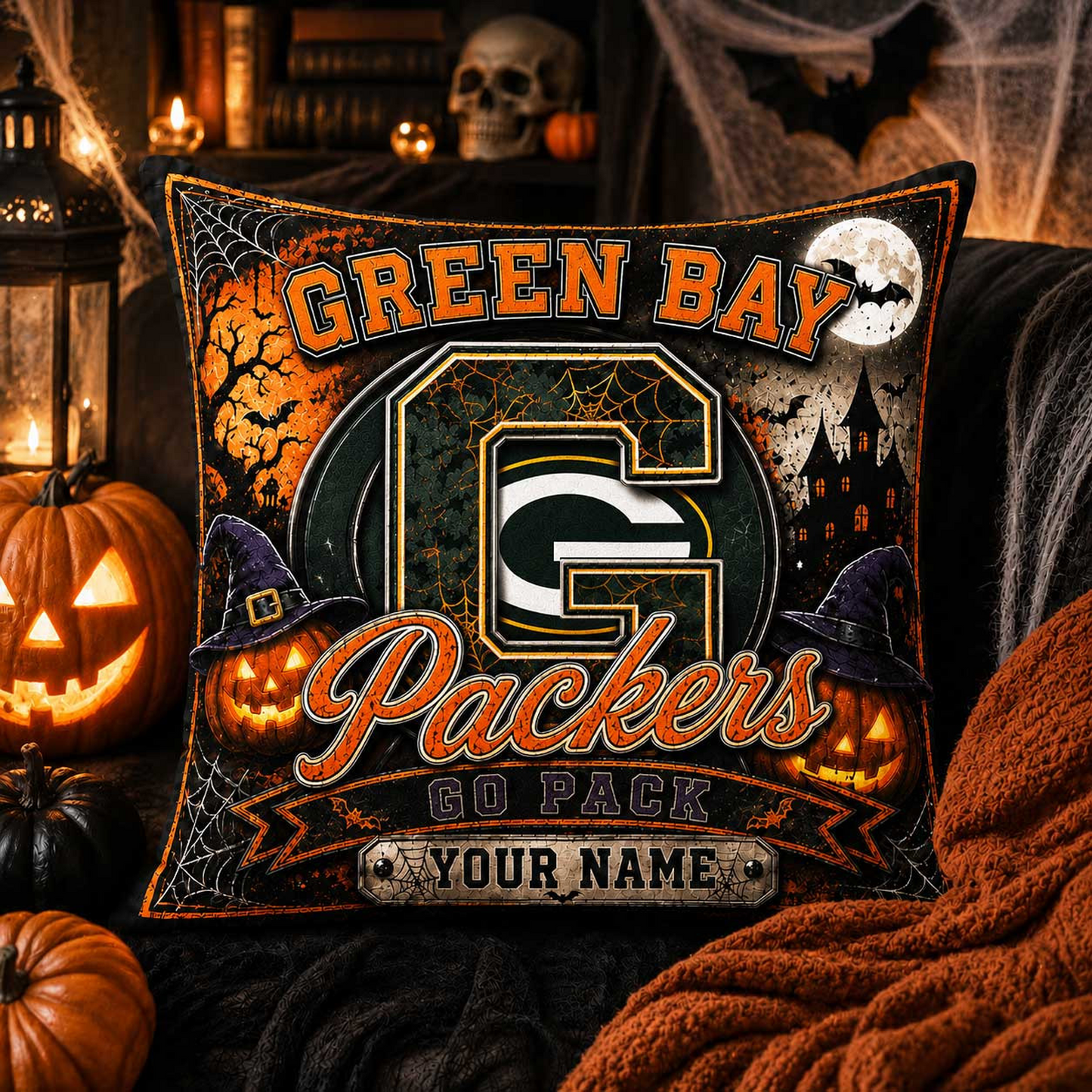 Premium NFL x GB Spooky Season Fan Personalized Pillow