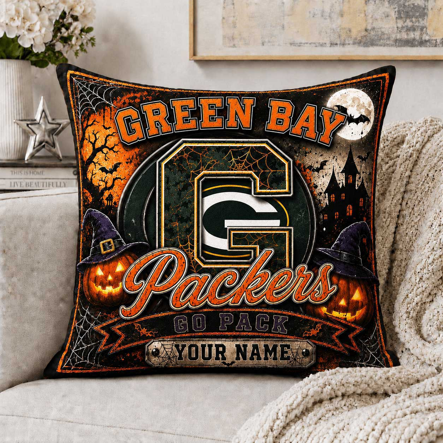 Premium NFL x GB Spooky Season Fan Personalized Pillow