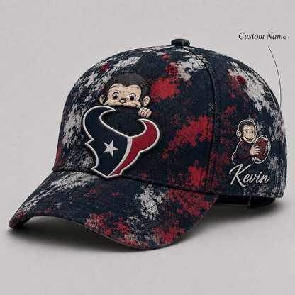 Premium NFL x HOU Curious George Custom Name Classic Cap For Passionate Game Day Fans