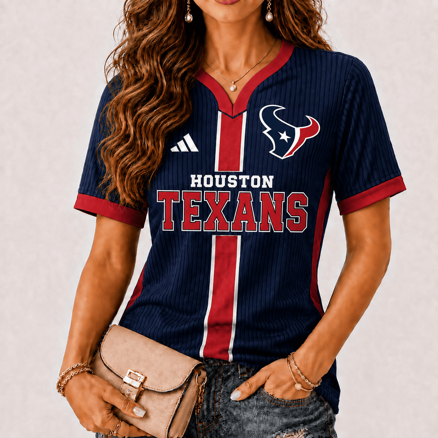 Premium NFL x HOU Game Day Women V-Neck Short Sleeve