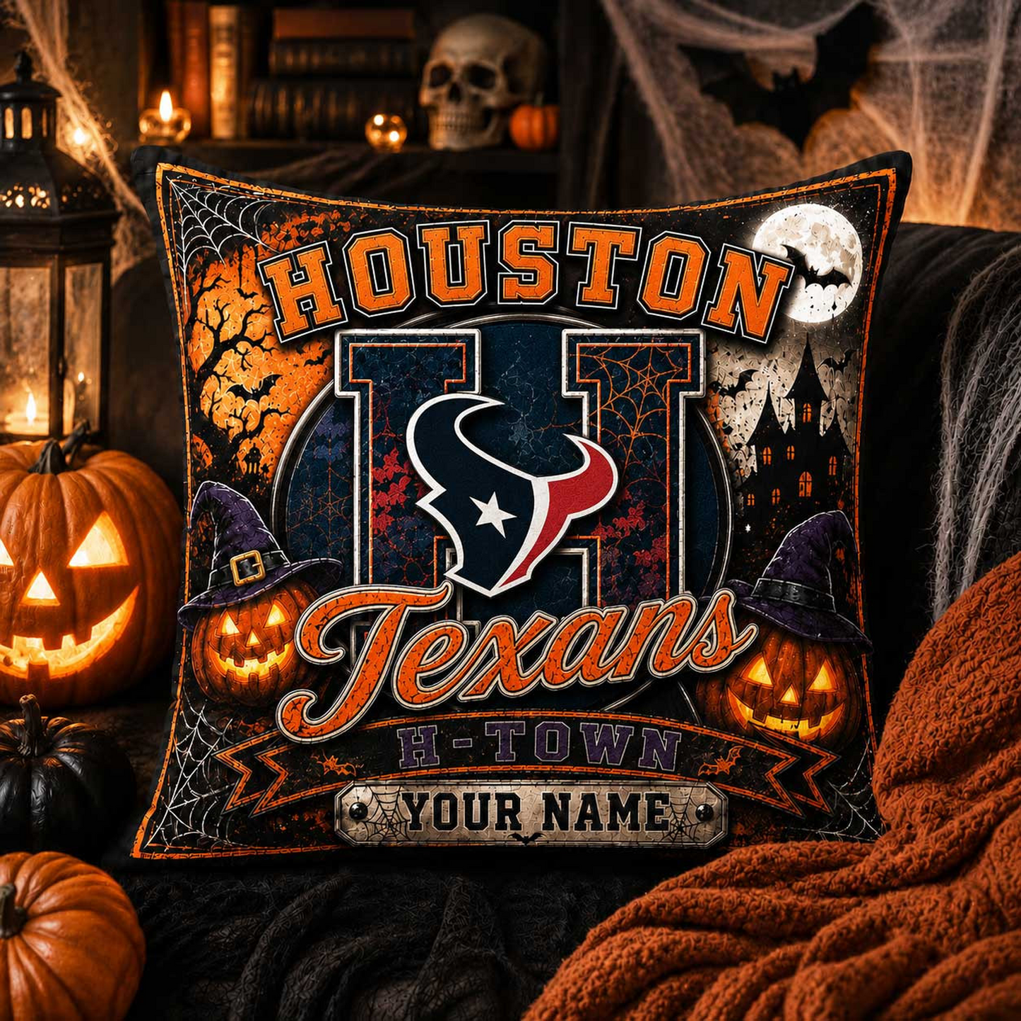 Premium NFL x HOU Spooky Season Fan Personalized Pillow