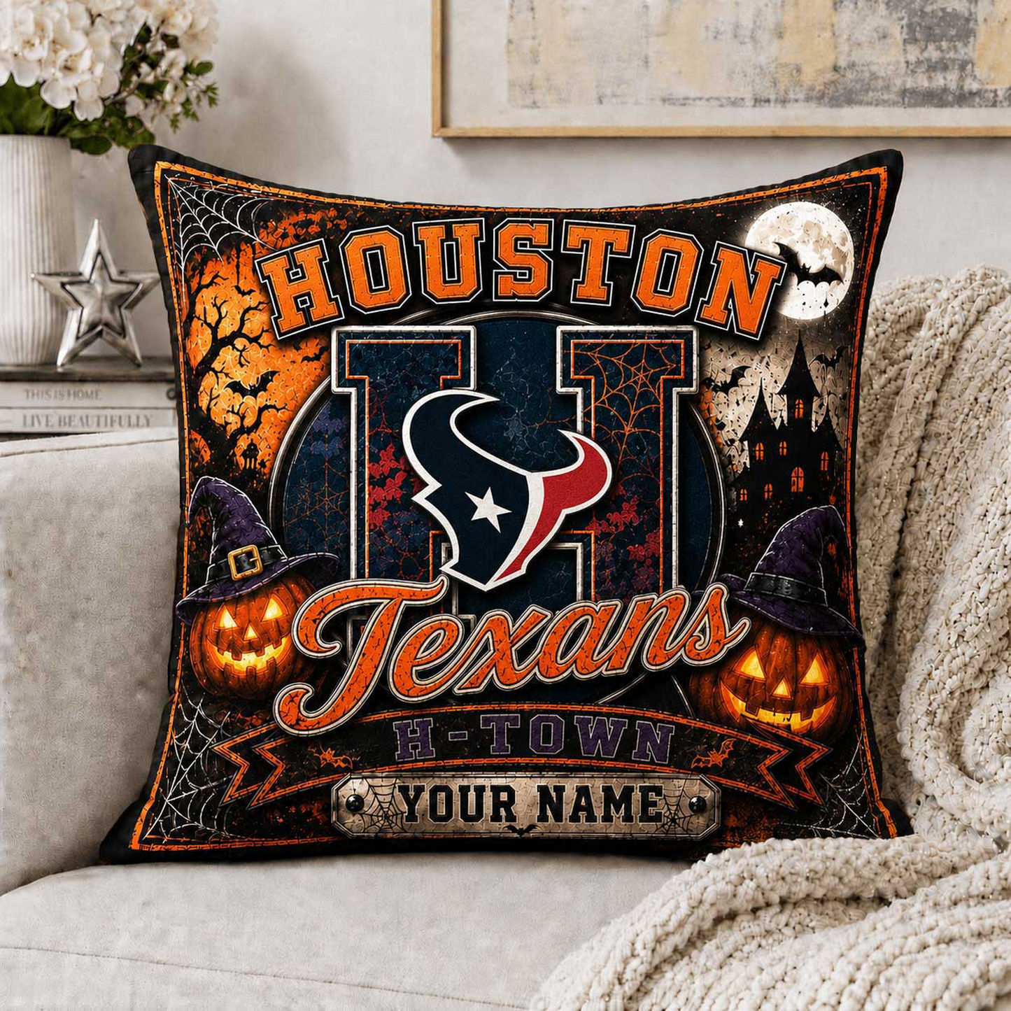 Premium NFL x HOU Spooky Season Fan Personalized Pillow