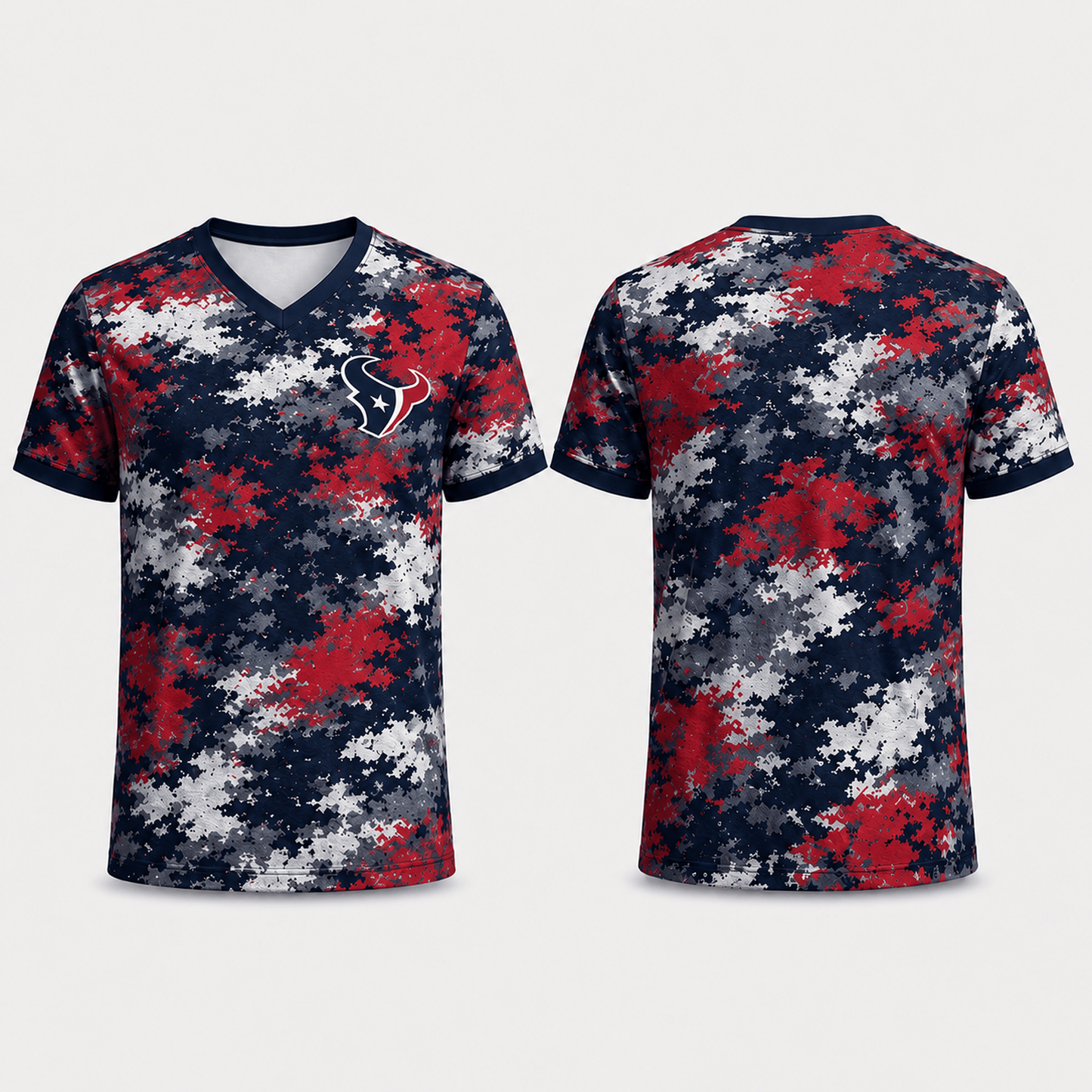 Premium NFL x HOU V-Neck Camo T-Shirt For Fans Loving Digital Camouflage
