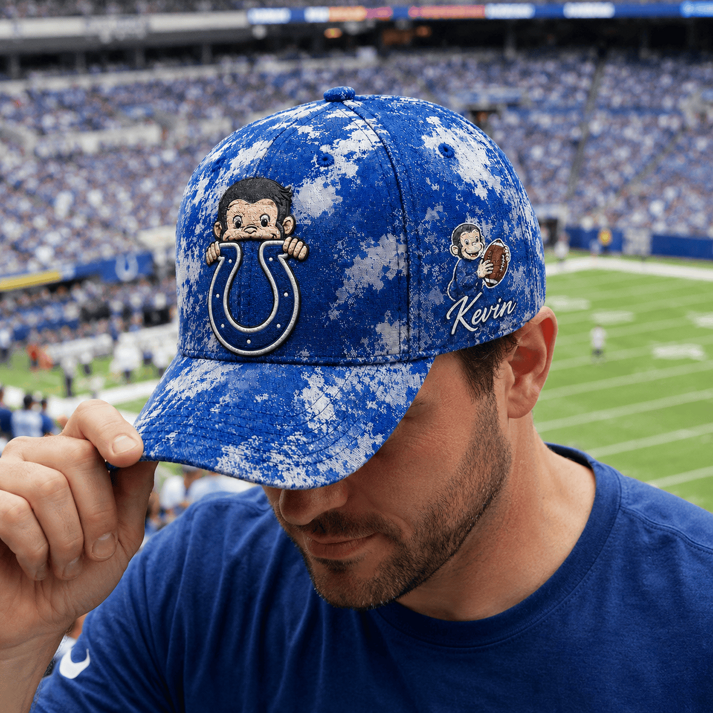 Premium NFL x IND Curious George Custom Name Classic Cap For Passionate Game Day Fans