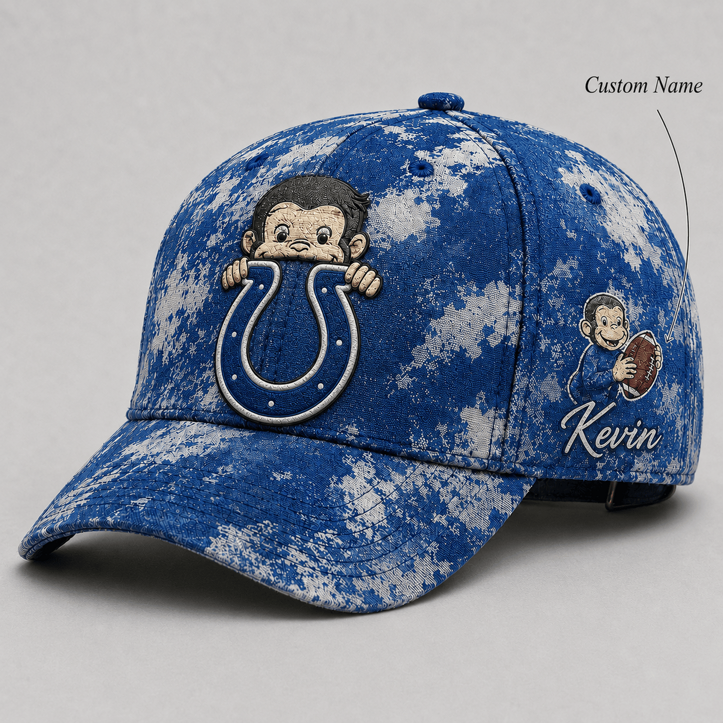 Premium NFL x IND Curious George Custom Name Classic Cap For Passionate Game Day Fans