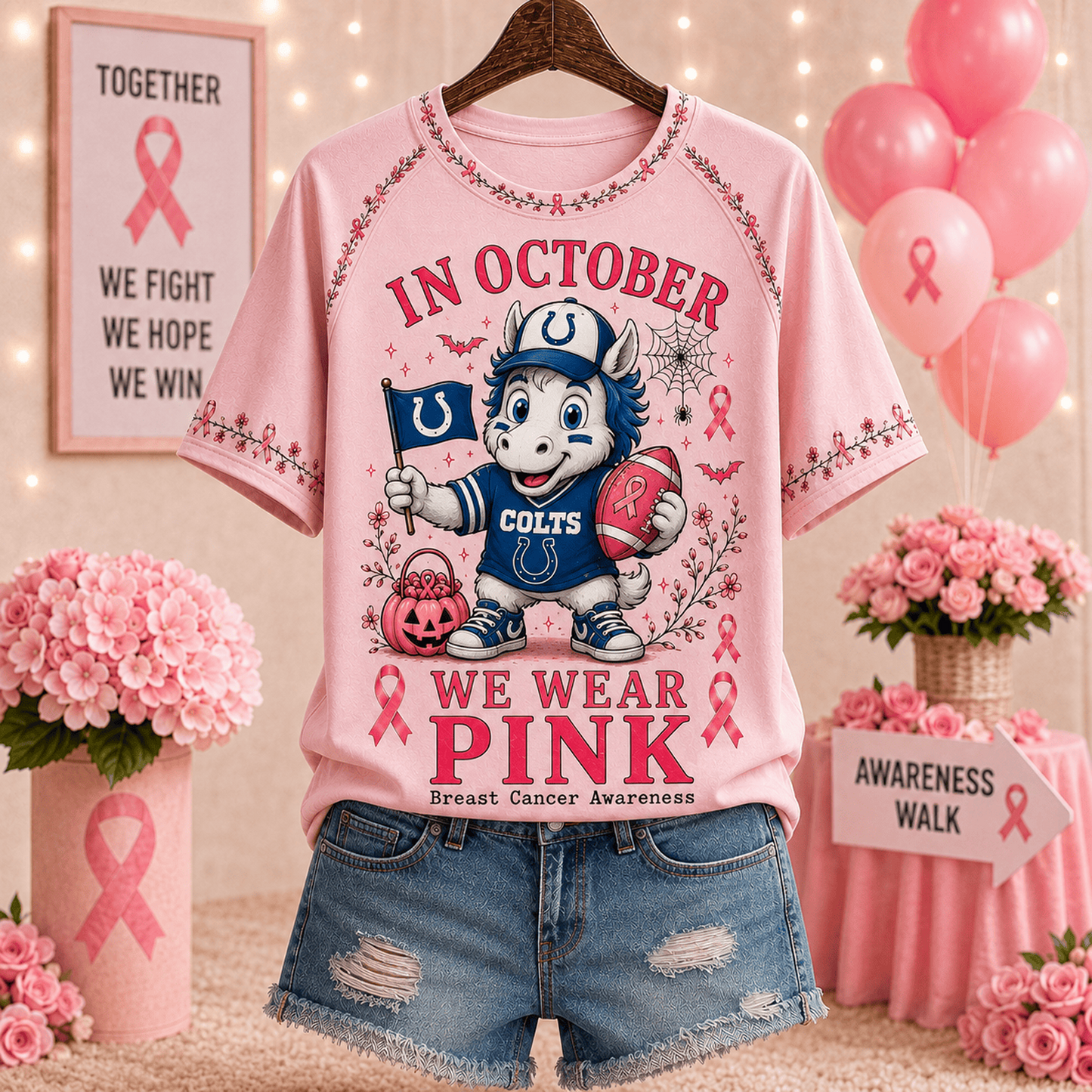 Premium NFL x IND In October We Wear Pink V-neck