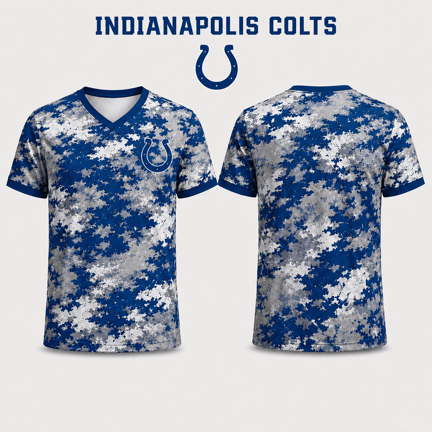 Premium NFL x IND V-Neck Camo T-Shirt For Fans Loving Digital Camouflage