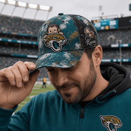 Premium NFL x JAX Curious George Custom Name Classic Cap For Passionate Game Day Fans
